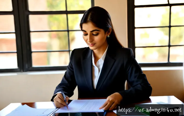 Home 15 행정관리사 관련 최신 법령 업데이트 - Photorealistic Pakistani administrative professional in modest business attire reviewing newly updat...